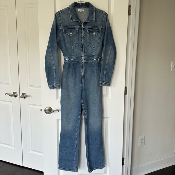 Good American Long Sleeve Denim Jean Jumpsuit - Picture 2 of 14